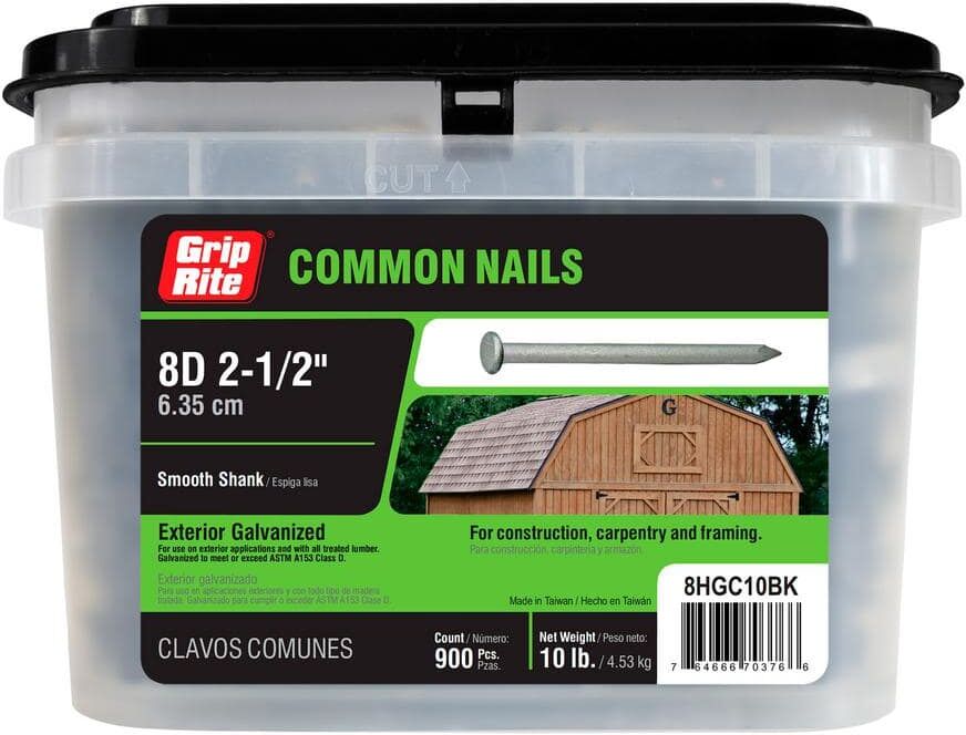 Grip-Rite #10-1/4 x 2-1/2 in. 8D-Penny Galvanized Steel Common Nails (10 lb.-Pack)