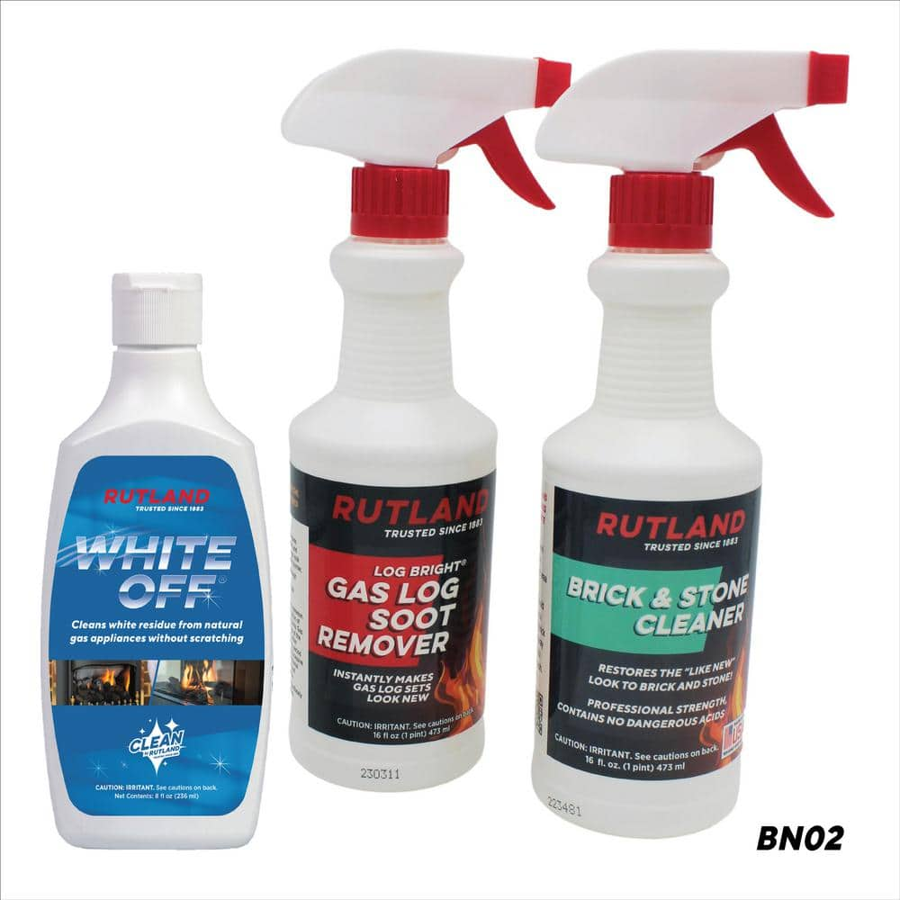 Rutland Gas Fireplace Cleanup Kit with Gas Log Soot Remover, White-Off Glass Cleaner, Brick and Stove Cleaner