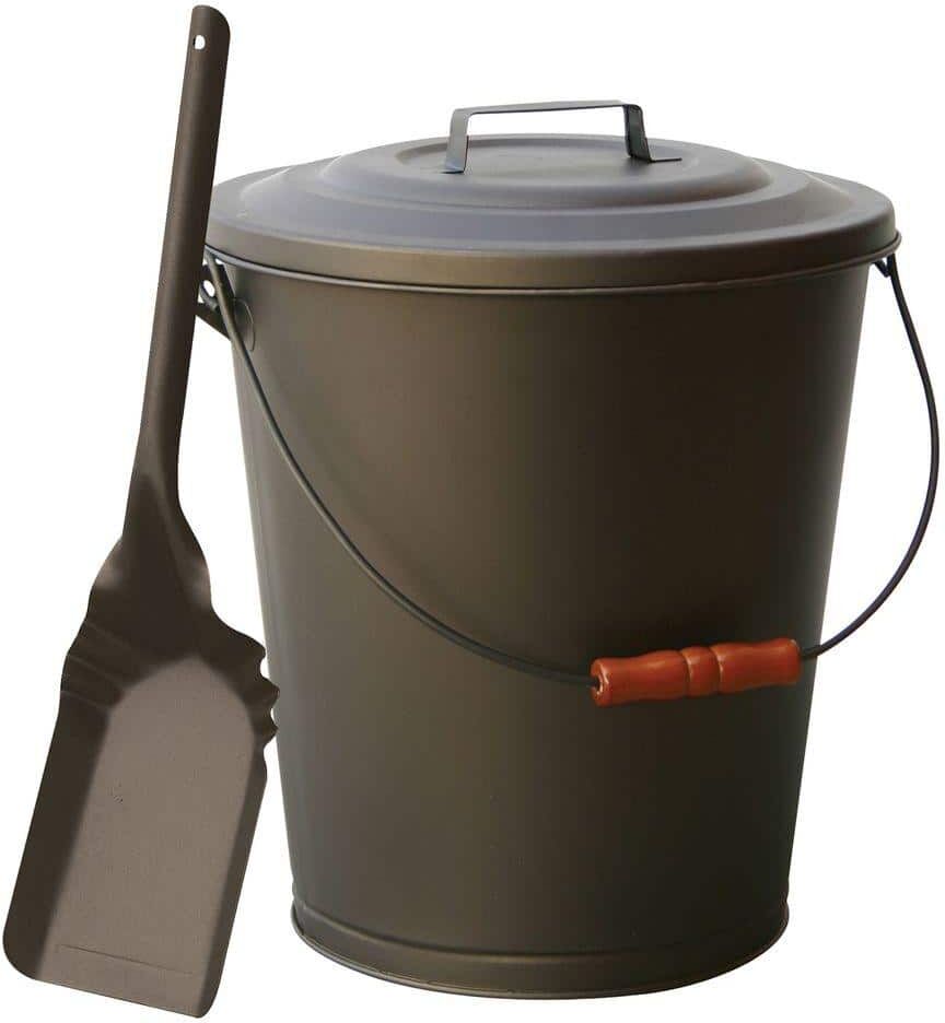 UniFlame Bronze Finish Large Capacity Ash Bin with Lid and Shovel