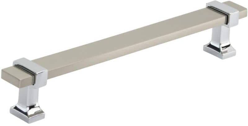 Amerock Overton 6-5/16 in. (160 mm) Satin Nickel/Polished Chrome Drawer Pull