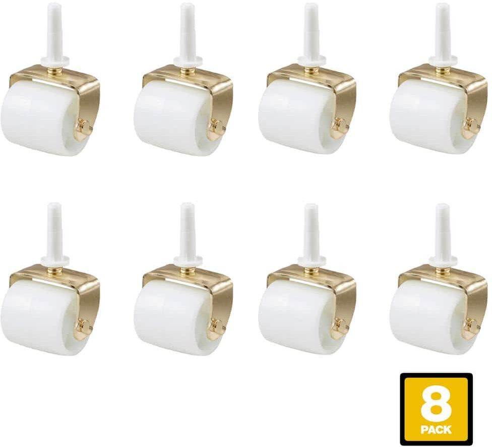 Shepherd 2-1/8 in. White Plastic and Gold Steel Bed Frame Swivel Stem Caster with Sockets and 125 lbs. Load Rating (8-Pack)