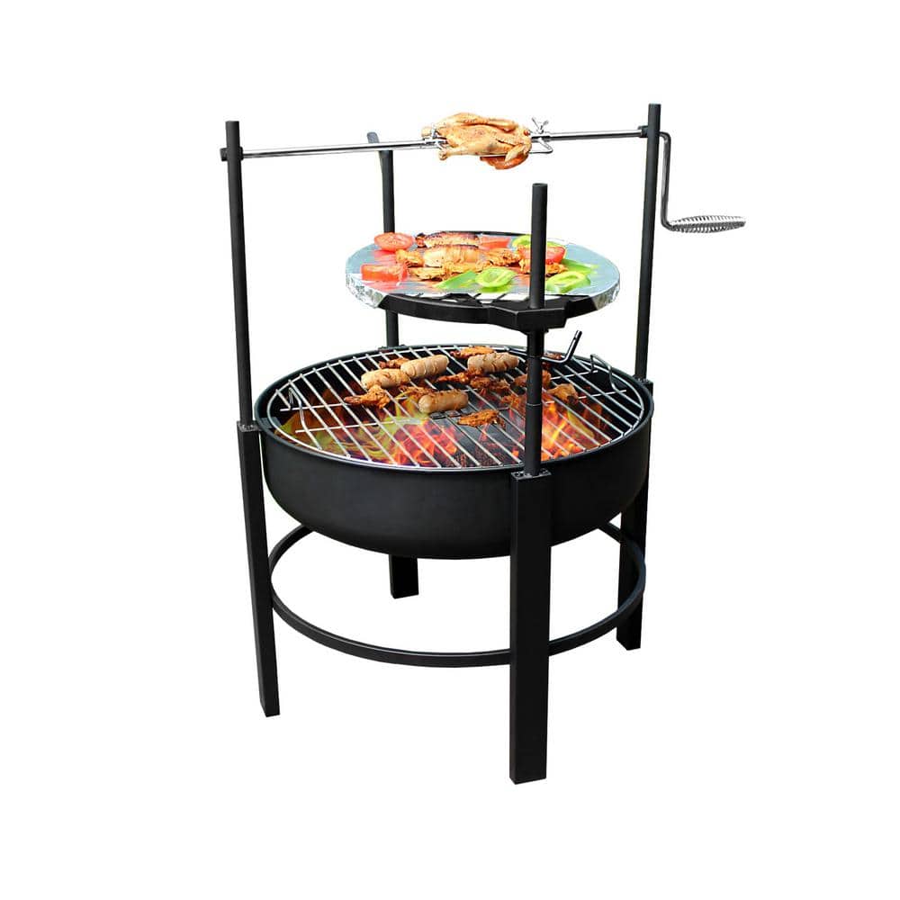 HOTEBIKE Round Metal Wood Burning Fire Pit with Removable Cooking Grill