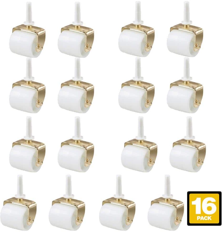 Shepherd 2-1/8 in. White Plastic and Gold Steel Bed Frame Swivel Stem Caster with Sockets and 125 lbs. Load Rating (16-Pack)