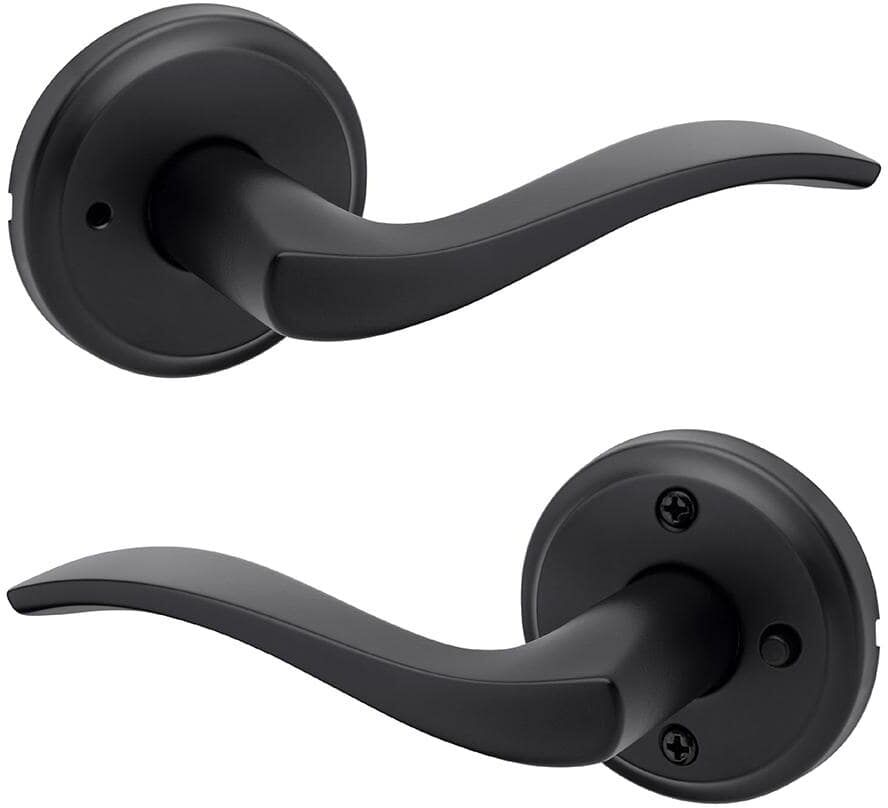 Kwikset Sedona Matte Black Bedroom Bathroom Privacy Door Handle with Microban Antimicrobial Technology