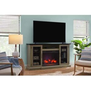 StyleWell Vinegate 67.75 in W Freestanding Media Mantel Electric Fireplace TV Stand in Gray