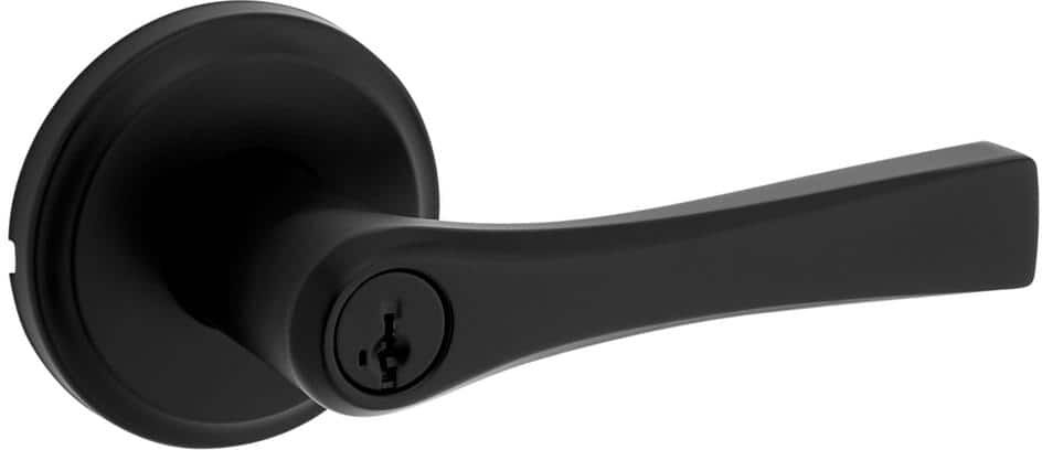 Kwikset Katella Matte Black Keyed Entry Door Lever Featuring SmartKey Technology with Microban