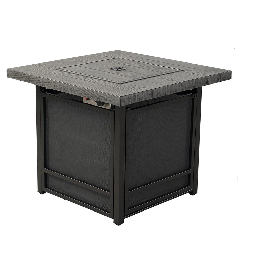 DESwan 29.5 in. W x 24.5 in. H Steel Base Gray Faux Wood Mantel LP Gas Fire Pit Table with Electronic Igition and Lava Rocks