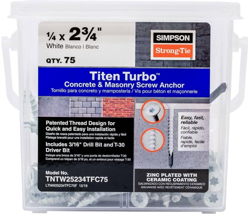 Simpson Strong-Tie Titen Turbo 1/4 in. x 2-3/4 in. 6-Lobe Flat-Head Concrete and Masonry Screw, White (75-Pack)