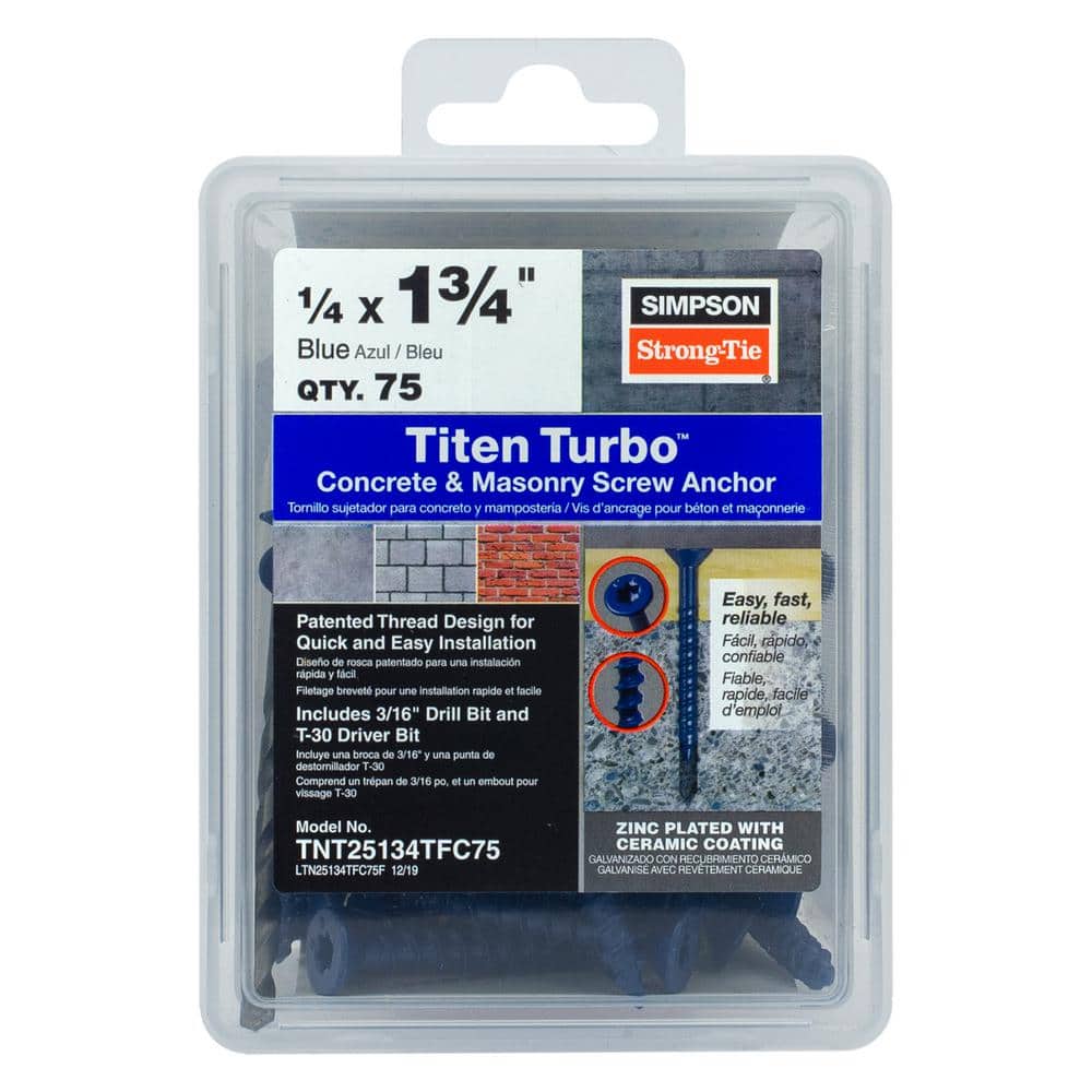 Simpson Strong-Tie Titen Turbo 1/4 in. x 1-3/4 in. 6-Lobe Flat-Head Concrete and Masonry Screw, Blue (75-Pack)