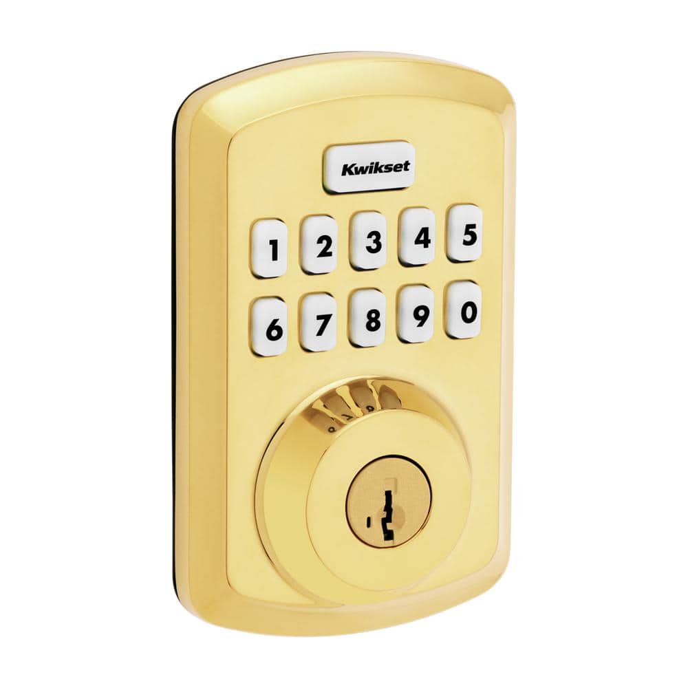 Kwikset Powerbolt 250 10-Button Keypad Lifetime Polished Brass Transitional Electronic Deadbolt Door Lock