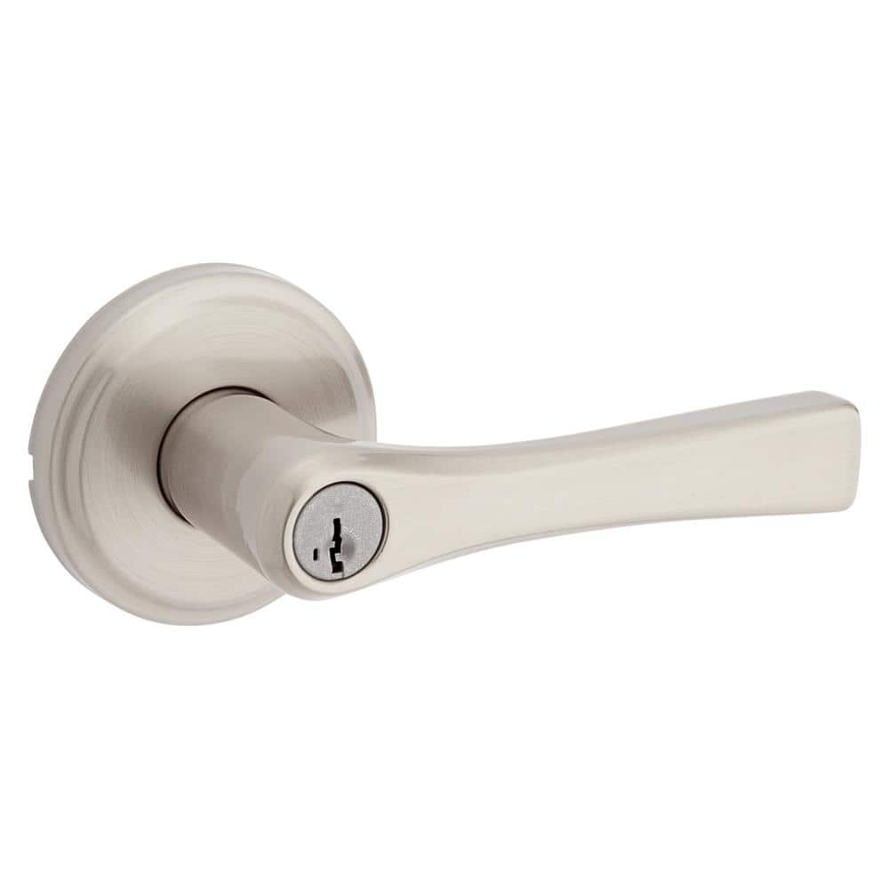 Kwikset Katella Satin Nickel Keyed Entry Door Lever Featuring SmartKey Technology with Microban