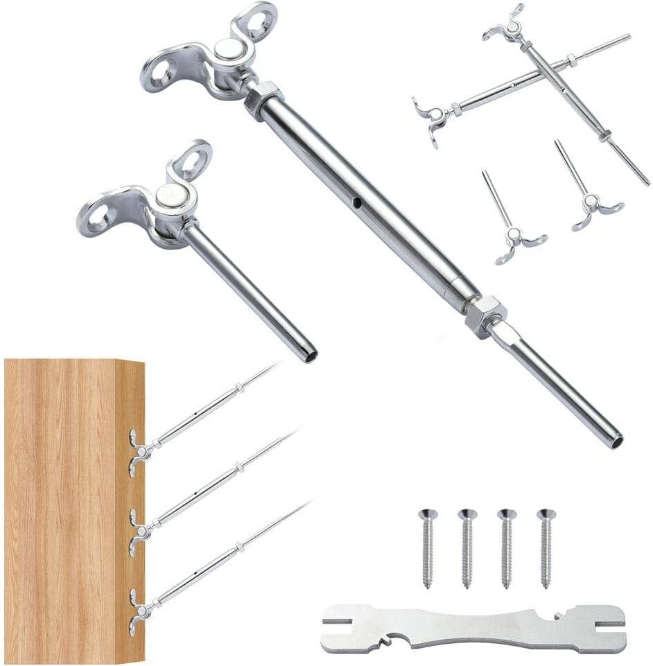 VEVOR T316 Stainless Steel Adjustable Angle 1/8 in. Cable Railing Kit Hardware for Wood Post Easy Installation Silver 30 Pack