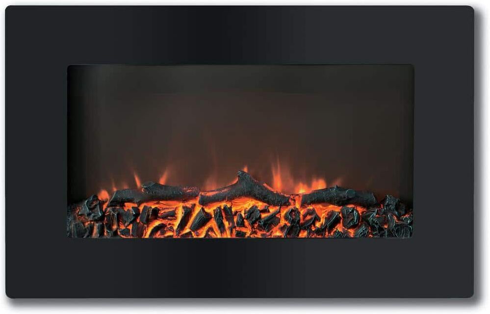 Cambridge Callisto 30 in. Wall-Mount Electronic Fireplace with Flat-Panel and Realistic Logs in Black