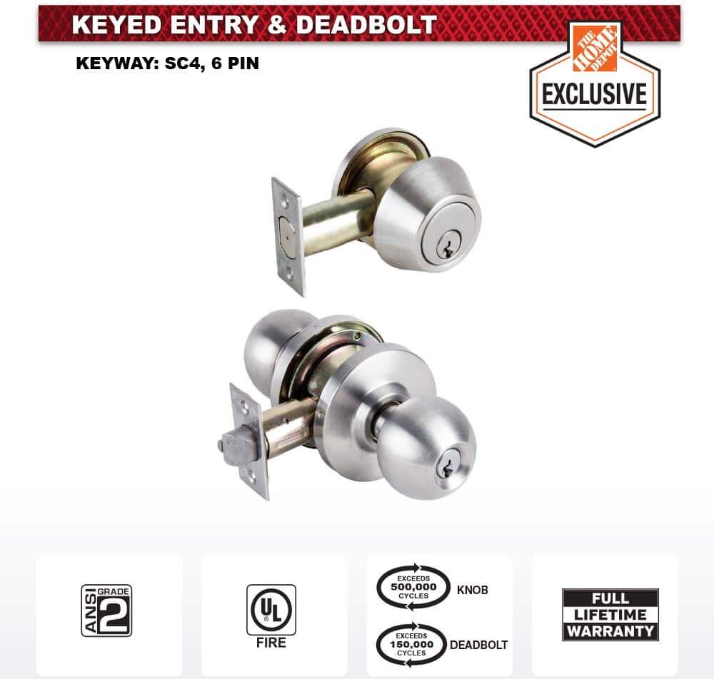 Universal Hardware Heavy Duty Commercial ANSI Grade 2 Entry Knob and Deadbolt UL 3-Hr Fire Keyed Alike Satin Chrome