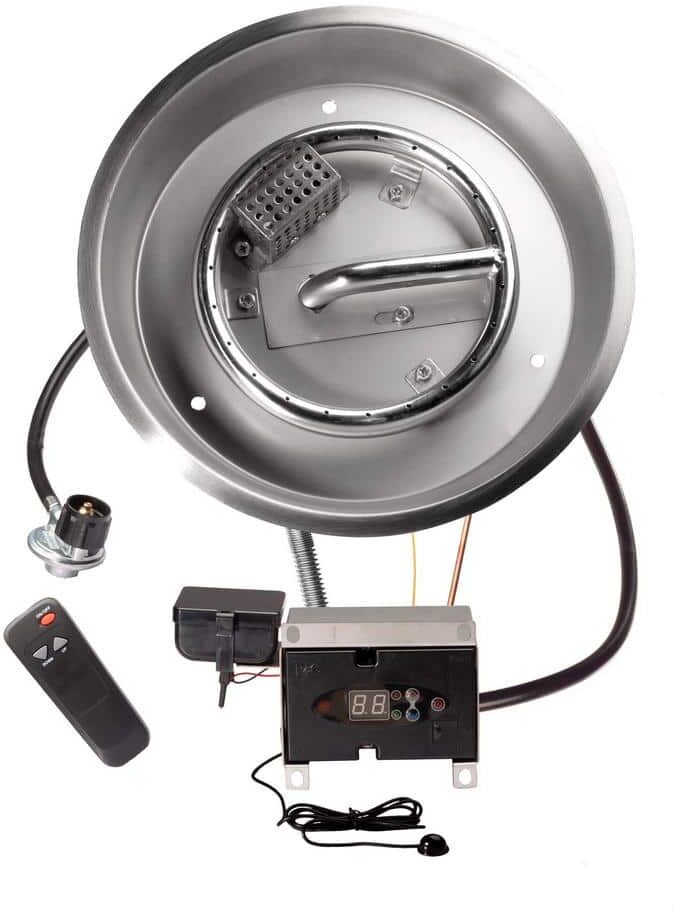 Celestial Fire Glass 12 in. Round Remote Control Fire Pit Burner Kit, Stainless Steel, Electronic Ignition, Propane