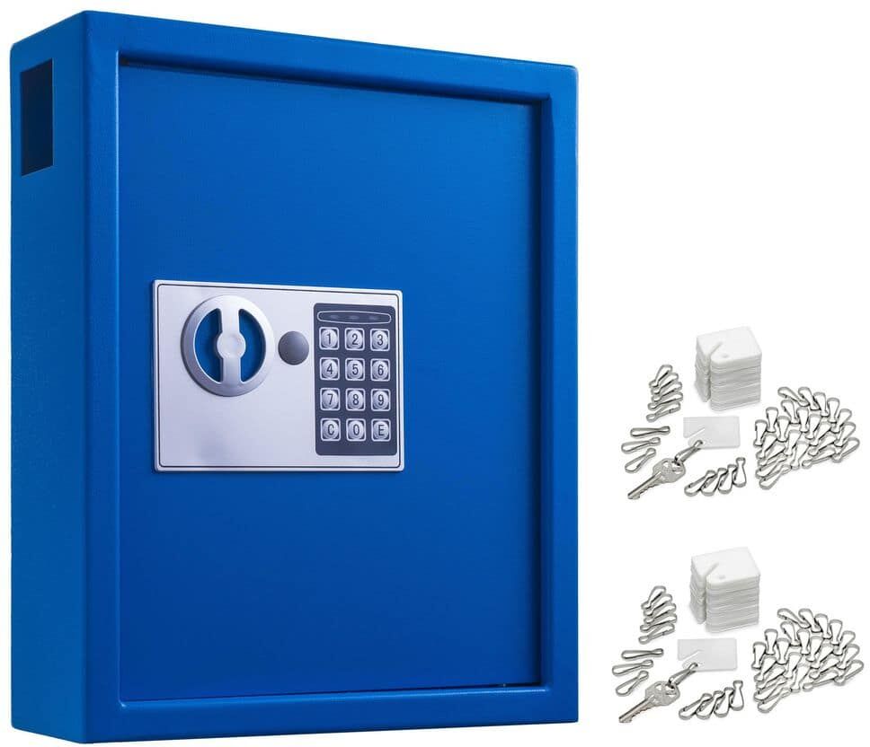 AdirOffice 40-Key Steel Heavy-Duty Safe Lock Box Key Cabinet with Digital Lock, Blue with 100-Key Tags