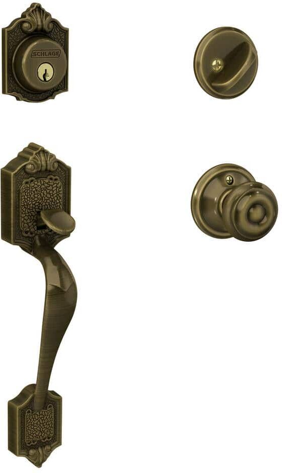 Schlage Parthenon Antique Brass Single Cylinder Door Handle set with Georgian Knob