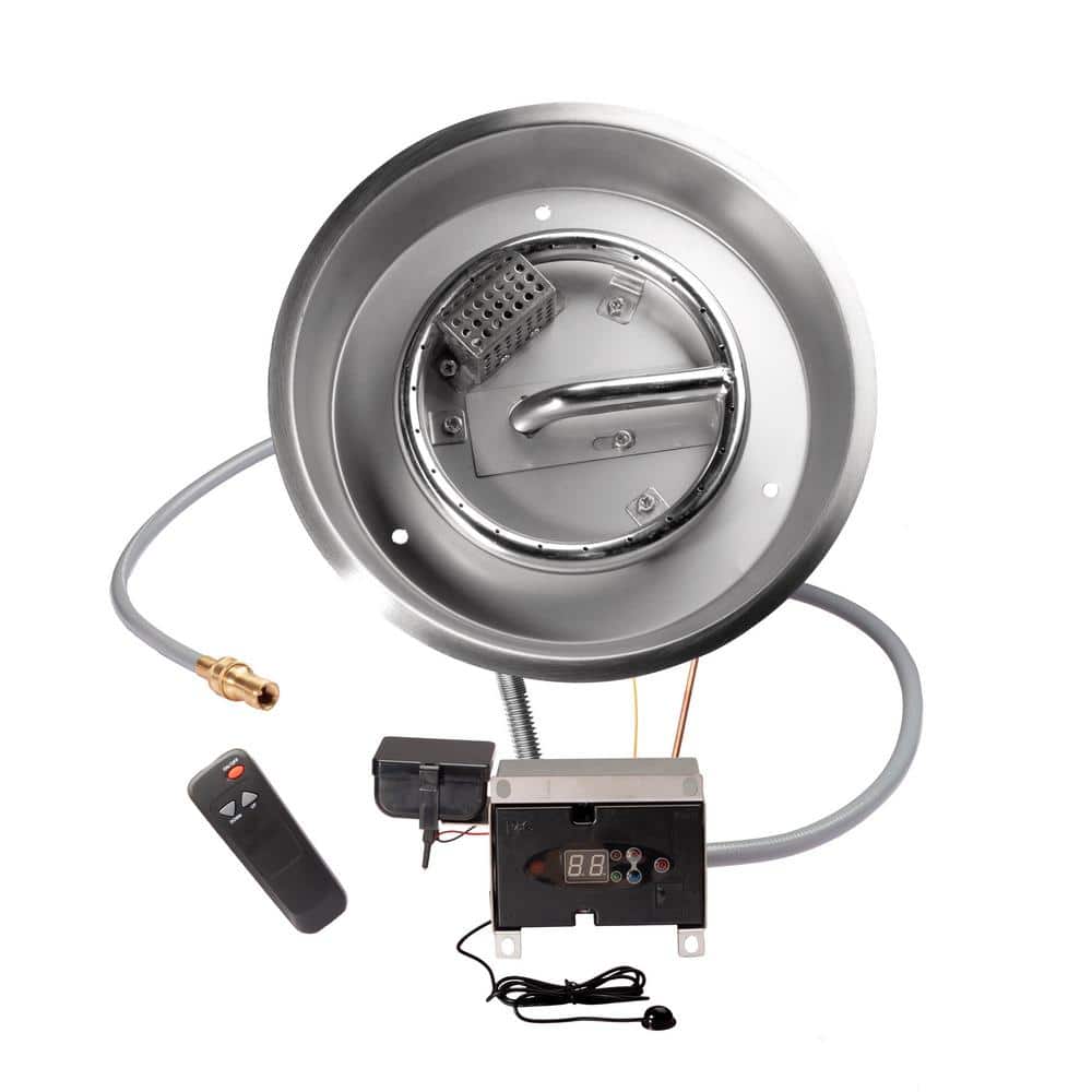 Celestial Fire Glass 12 in. Round Remote Control Fire Pit Burner Kit, Stainless Steel, Electronic Ignition, Natural Gas