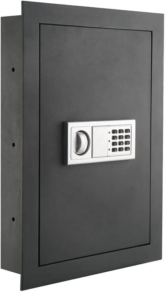 0.58 cu. ft. Digital Wall Safe - Electronic Lockbox with Keypad, 2 Manual Override Keys and 3 Interior Shelves, Gray