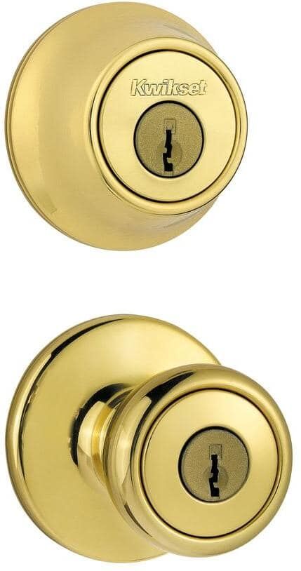 Kwikset Tylo Polished Brass Door Knob Combo Pack with Microban Antimicrobial Technology