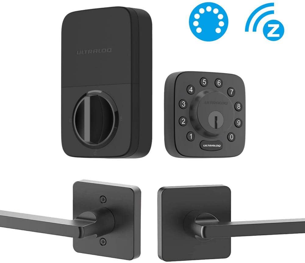 Ultraloq U-Bolt Z-Wave Black Deadbolt Smart Lock with Passage Handle