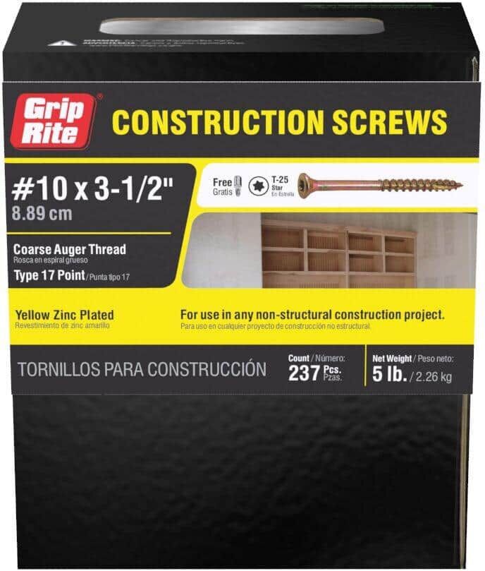 Grip-Rite #10 x 3-1/2 in. Star Drive Bugle-Head Construction Screw (5 lbs./Box)