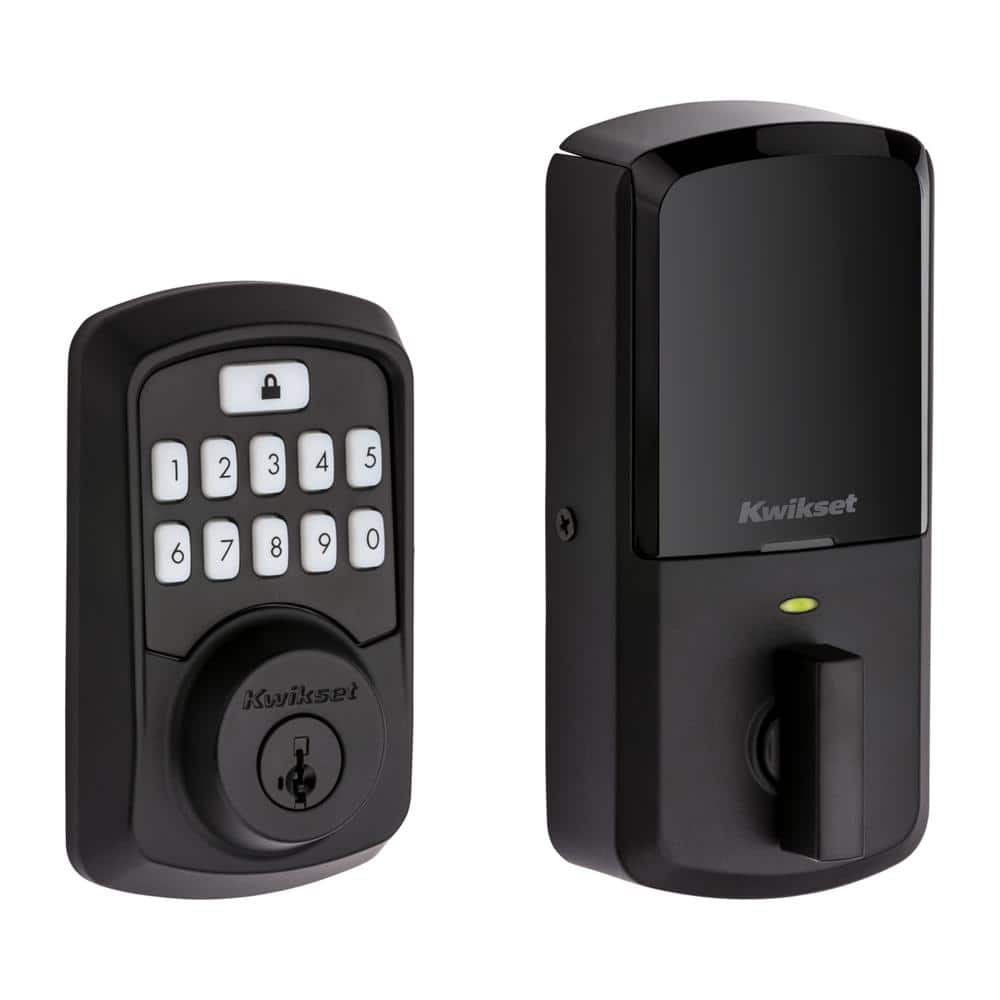 Kwikset Aura Matte Black Single Cylinder Electronic Bluetooth Keypad Smart Lock Deadbolt featuring SmartKey Security