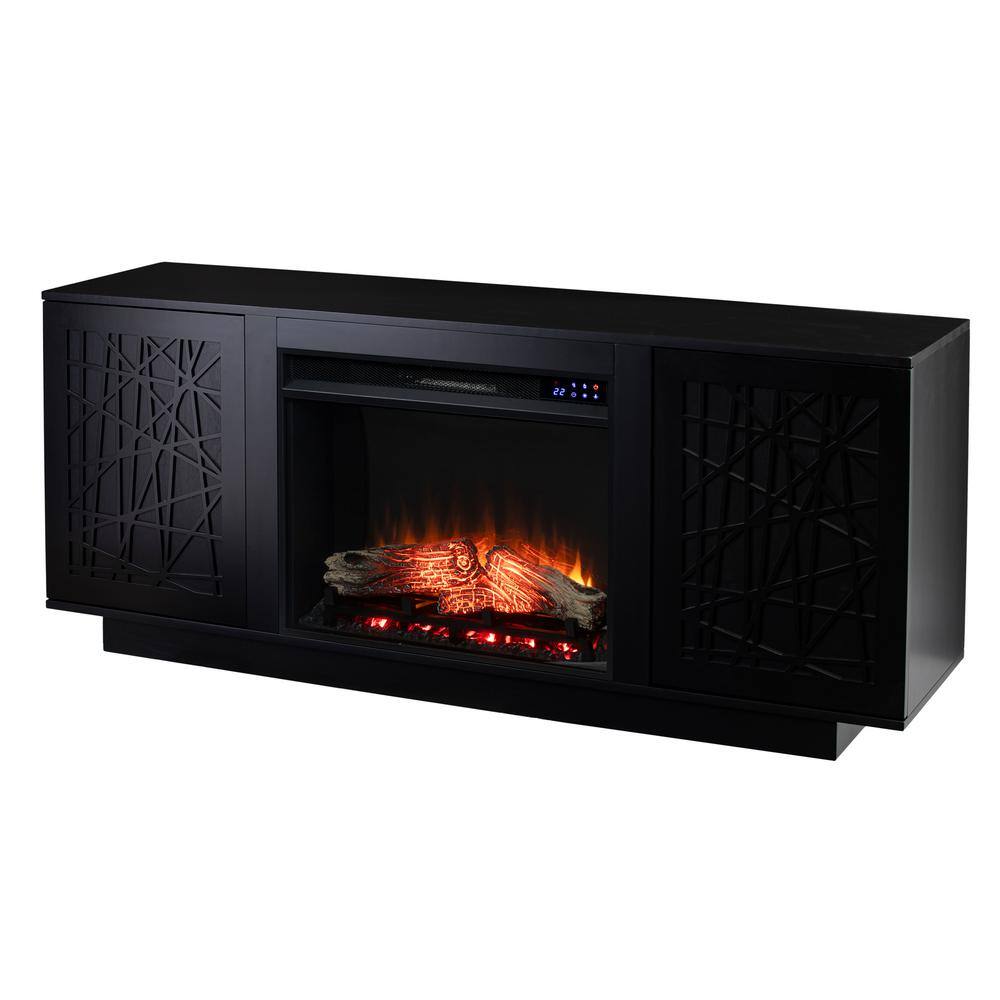 SEI FURNITURE Delgrave 60 in. Freestanding Wooden Touch Screen Electric Fireplace TV Stand in Black