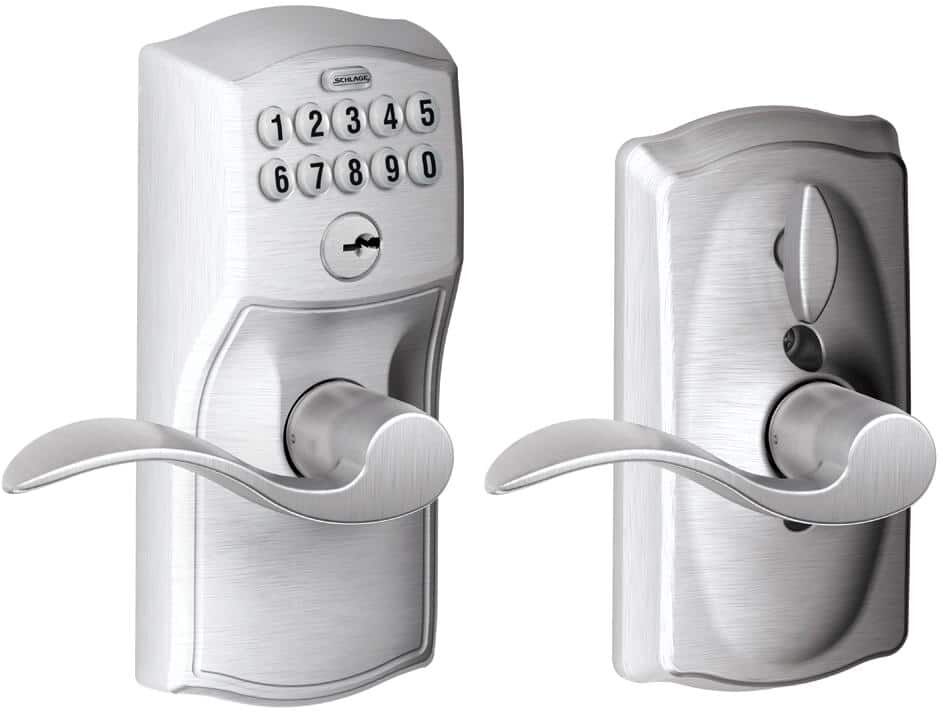 Schlage Camelot Satin Chrome Electronic Keypad Door Lock with Accent Handle and Flex Lock