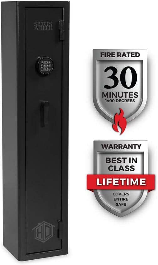 Sports Afield Home Defense 4-Gun Fireproof Electronic Lock Gun Safe, Black Textured Gloss Finish