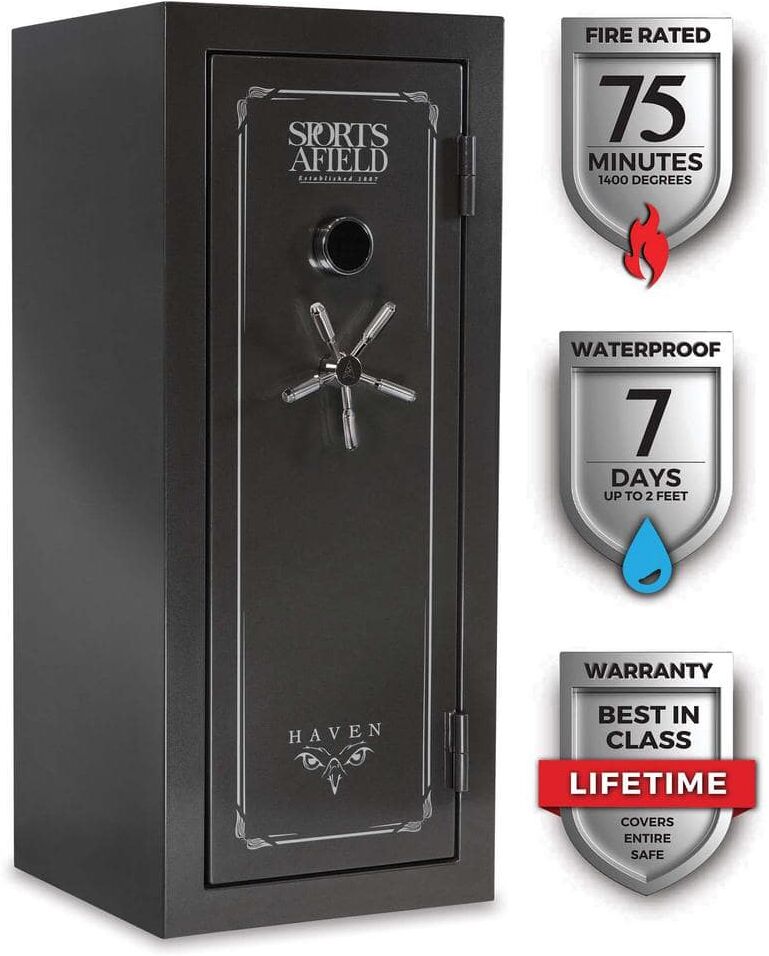 Sports Afield Haven 24-Gun Fire and Waterproof Electronic Lock Gun Safe, Metal Gray Gloss Metallic Finish