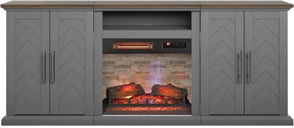 Twin Star Home 74.5 in. Freestanding Electric Fireplace T-Volt Stand in Antique Gray