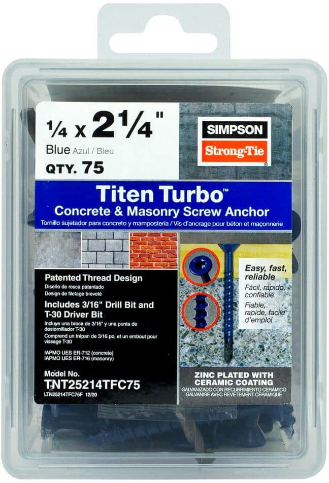 Simpson Strong-Tie Titen Turbo 1/4 in. x 2-1/4 in. 6-Lobe Flat-Head Concrete and Masonry Screw, Blue (75-Pack)