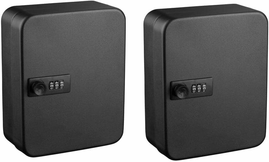 AdirOffice 30-Key Steel Secure Safe Lock Box Key Cabinet with Combination Lock, Black (2-Pack)