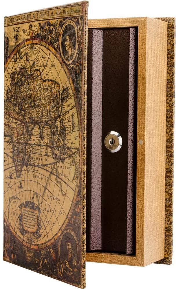 BARSKA 0.06 cu. ft. Antique Map Steel Book Lock Box Safe