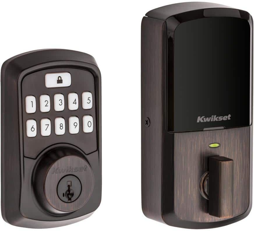 Kwikset Aura Venetian Bronze Single Cylinder Electronic Bluetooth Keypad Smart Lock Deadbolt featuring SmartKey Security