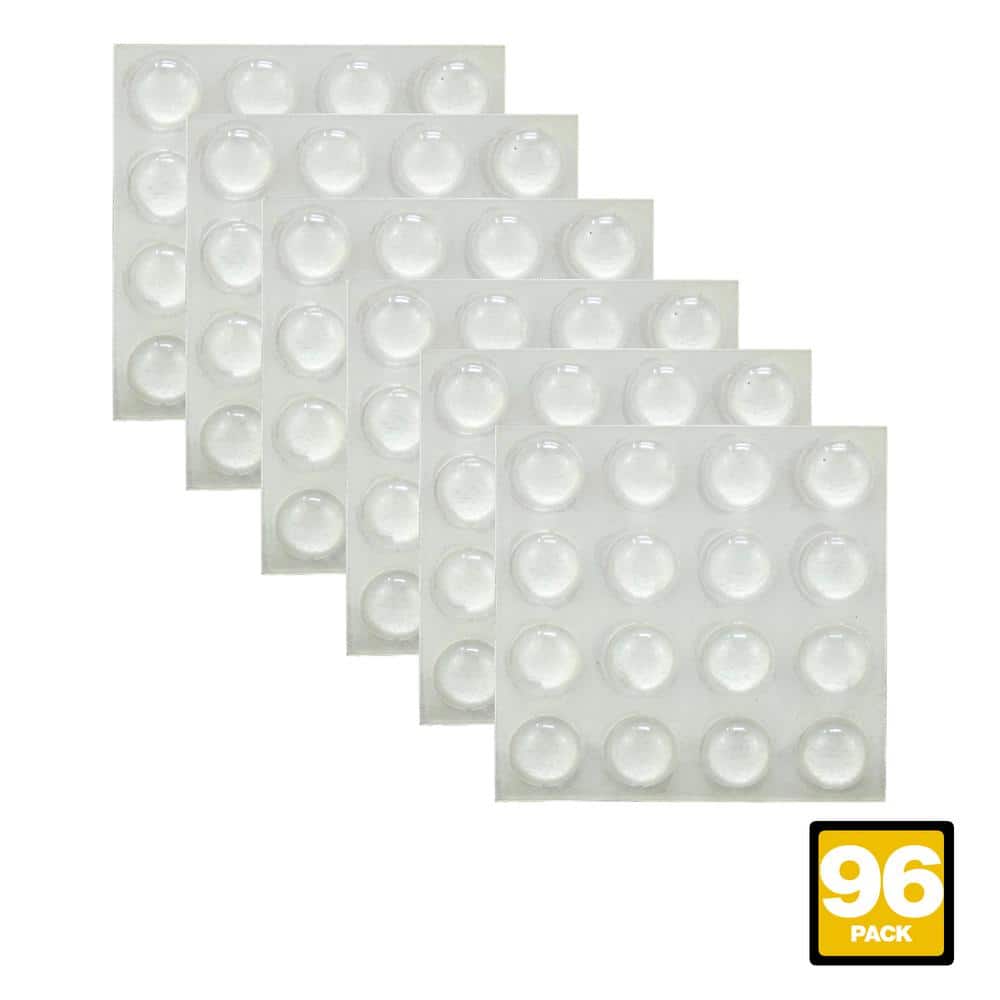 Everbilt 3/8 in. Clear Soft Rubber Like Plastic Self-Adhesive Round Bumpers (96-Pack)