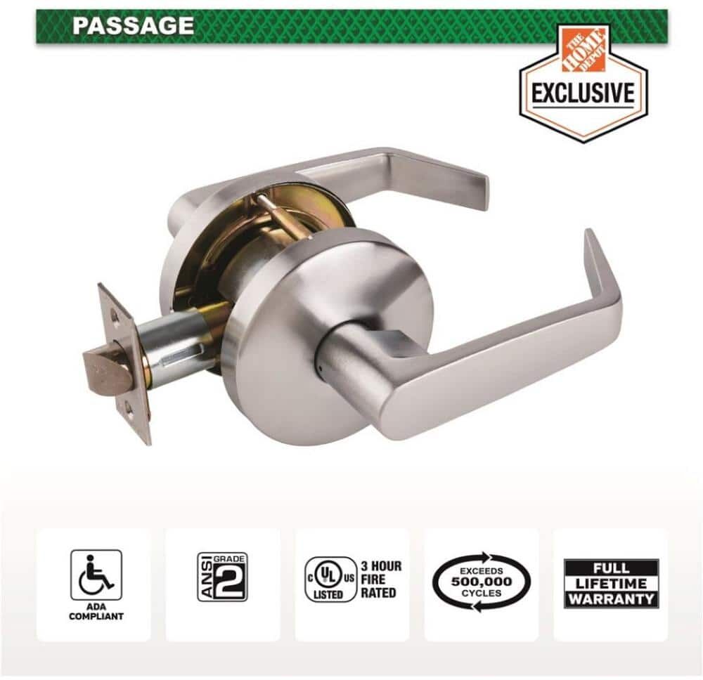 Universal Hardware Heavy Duty Commercial Cylindrical Passage (Bed/Bath) Lever ADA UL 3-Hr Fire ANSI Grade 2 Satin Chrome