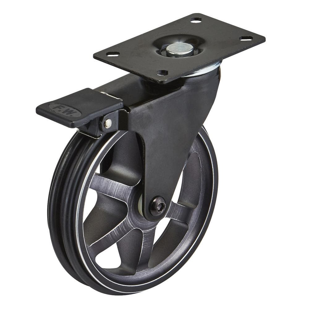 Richelieu Hardware 4-15/16 in. (125 mm) Rustic Iron Aluminum Vintage Braking Swivel Plate Caster with 176 lbs. Load Rating