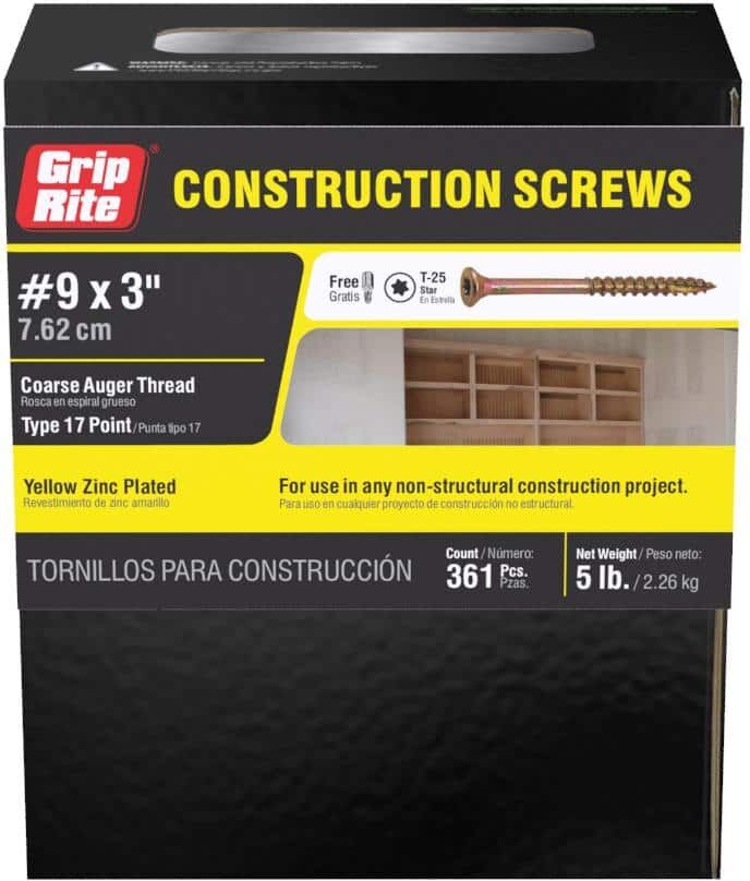 Grip-Rite #9 x 3 in. Star Drive Head Gold Construction Screw (5 lbs. per Pack)