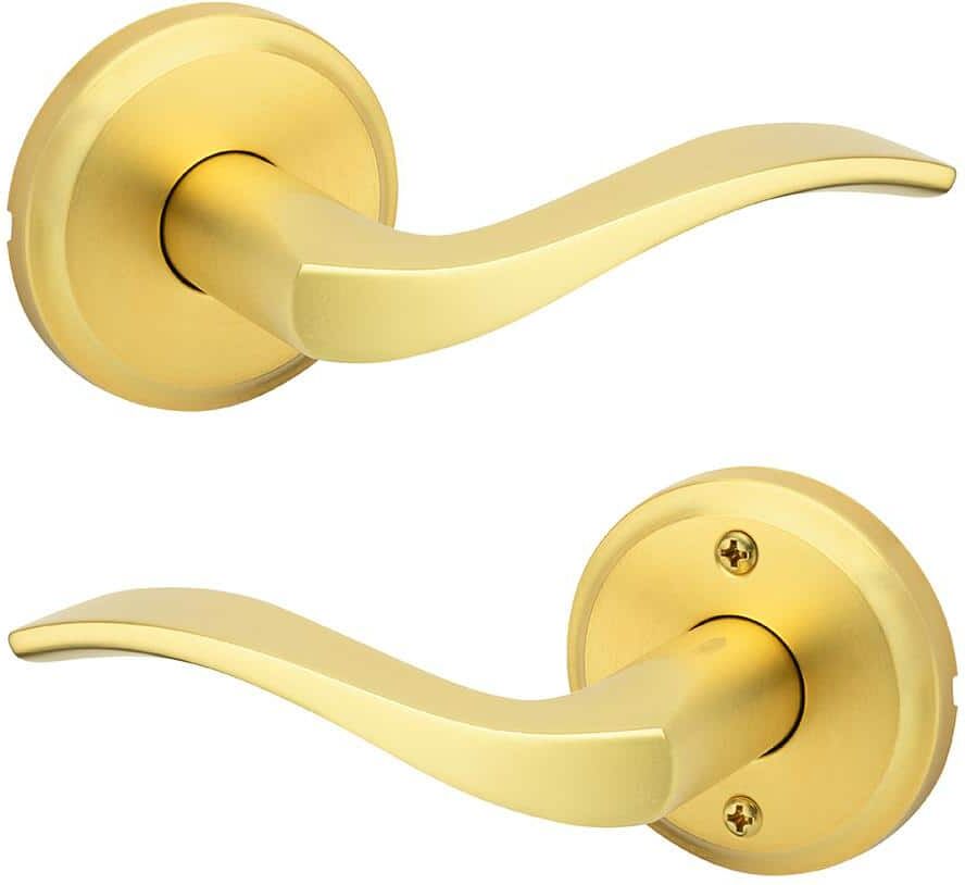 Kwikset Sedona Satin Brass Hall Closet Door Handle with Microban Antimicrobial Technology - Reversible