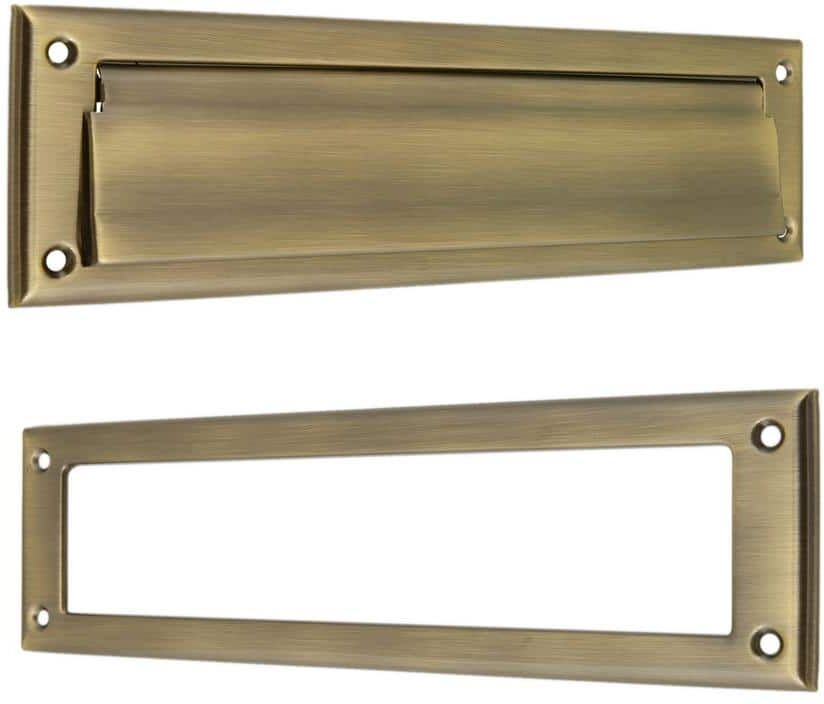 idh by St. Simons Antique Brass Solid Brass Magazine Mail Slot Set