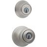 Kwikset Polo Satin Nickel Entry Door Knob and Single Cylinder Deadbolt Combo Pack with Microban Antimicrobial Technology