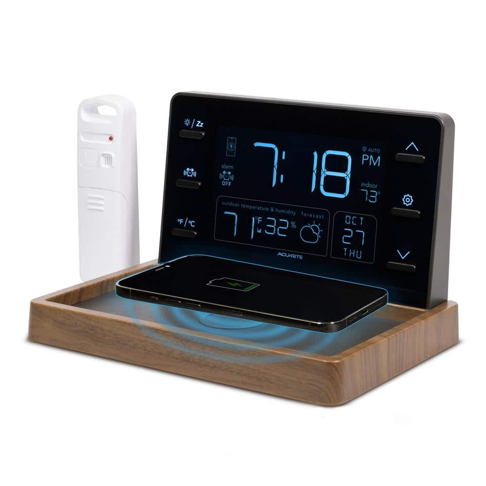 AcuRite Weather Valet with Qi-Certified Wireless Charging Pad and Alarm Clock