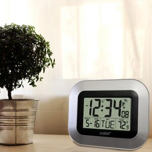 La Crosse Technology 7 in. H Digital Atomic Silver Wall Clock with Indoor Temperature