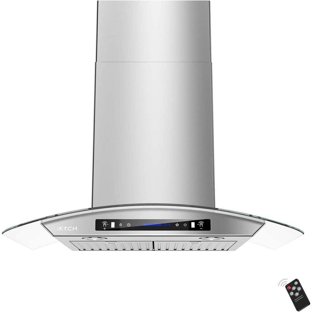 iKTCH 36 in. 900 CFM Wall Mount with LED light stainless steel Range Hood with Tempered Glass 4 Speed