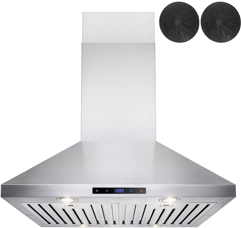 AKDY 30 in. Convertible Kitchen Island Mount Range Hood in Stainless Steel with Touch Control and Carbon Filter