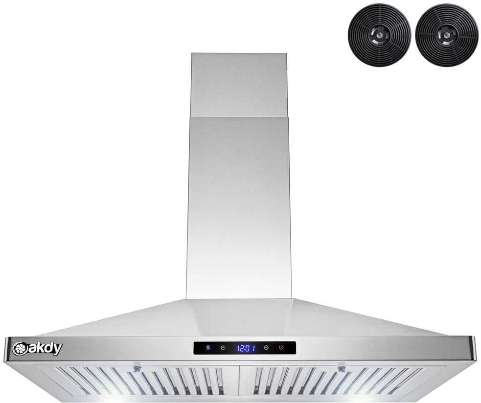 AKDY 30 in. Convertible Kitchen Wall Mount Range Hood in Stainless Steel with LEDs, Touch Control and Carbon Filters