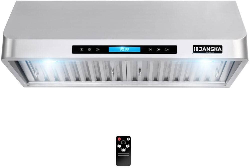 JANSKA 30 in. 900 CFM Ducted Under Cabinet Range Hood with Touch Display, LED Lights, and Permanent Filters in Stainless Steel