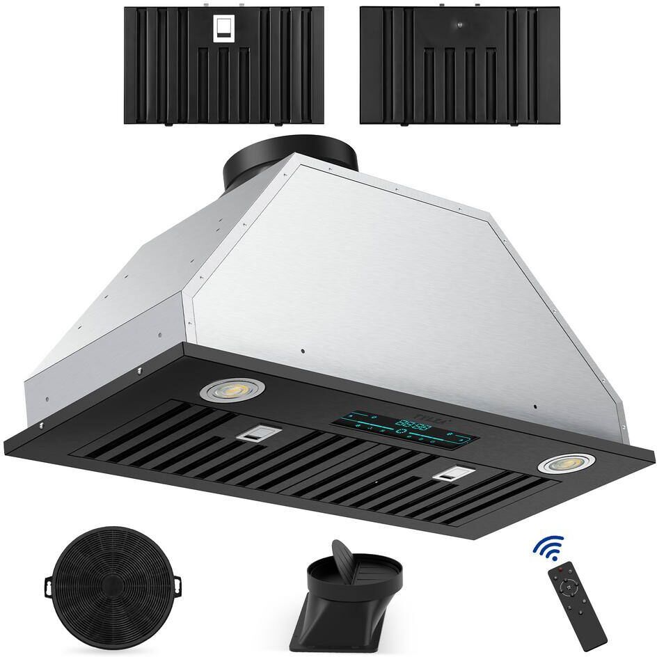 Tylza 30 in. 900 CFM Convertible Ductless to Ducted Insert Range Hood in Black with A Charcoal Filter and 2 3-Watt LEDs